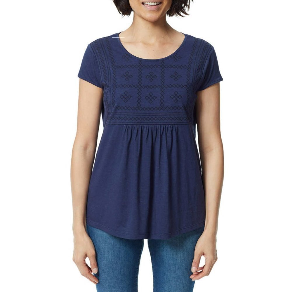 NWT Gloria Vanderbilt Women's Embroidered Relaxed Fit Tee Tunic Top